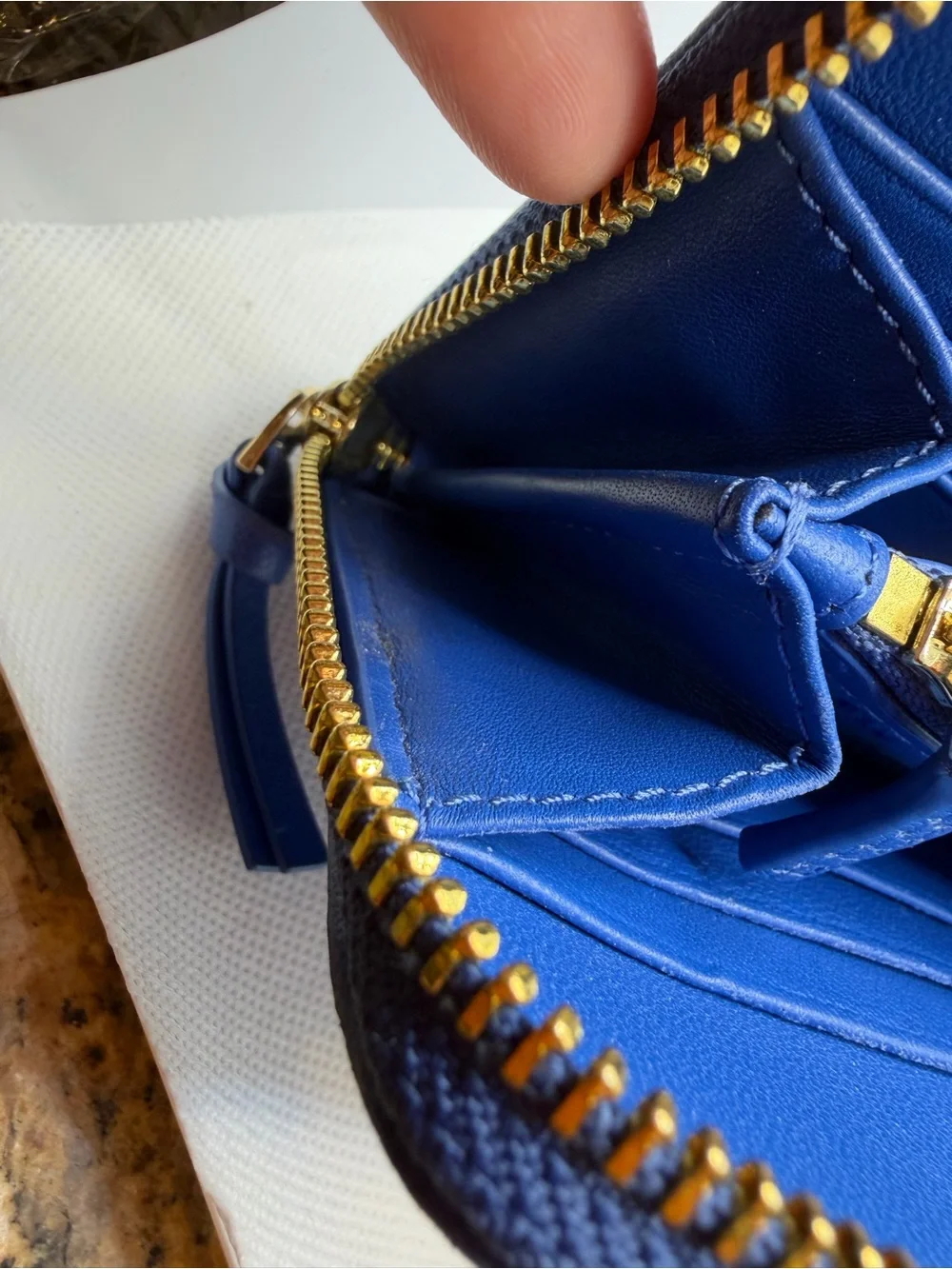 Tory Burch Cobalt Quilted Zip Wallet